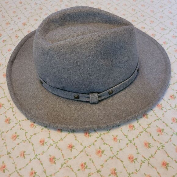Stylish Gray Fedora Hat With Studded Belt - Picture 1 of 8